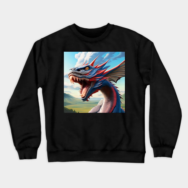 Blue and Red Spiny Dragon with White Belly Crewneck Sweatshirt by dragynrain